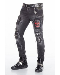 schwarze bestickte enge Jeans von Cipo & Baxx