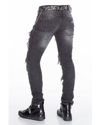 schwarze bestickte enge Jeans von Cipo & Baxx
