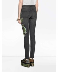 schwarze bestickte enge Jeans von Gucci