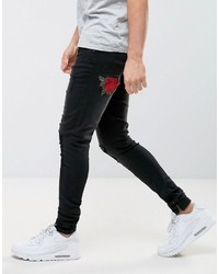 schwarze bestickte enge Jeans von Siksilk