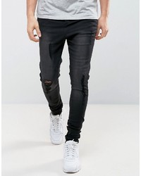 schwarze bestickte enge Jeans von Siksilk