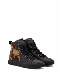 schwarze bestickte hohe Sneakers aus Leder von Giuseppe Zanotti