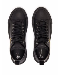 schwarze bestickte hohe Sneakers aus Leder von Giuseppe Zanotti