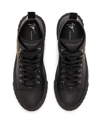 schwarze bestickte hohe Sneakers aus Leder von Giuseppe Zanotti