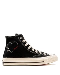 schwarze bestickte hohe Sneakers aus Segeltuch von Converse