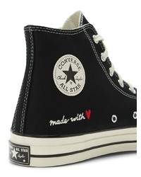 schwarze bestickte hohe Sneakers aus Segeltuch von Converse