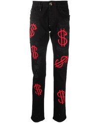 schwarze bestickte Jeans von Philipp Plein