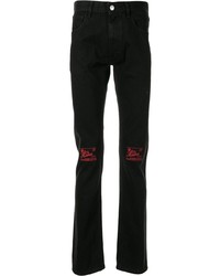 schwarze bestickte Jeans von Raf Simons