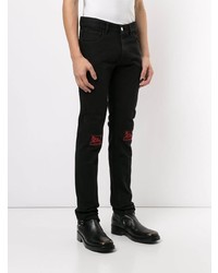 schwarze bestickte Jeans von Raf Simons