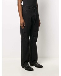 schwarze bestickte Jeans von Raf Simons