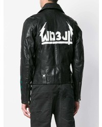 schwarze bestickte Leder Bikerjacke von Diesel