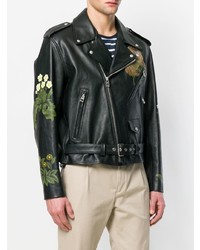 schwarze bestickte Leder Bikerjacke von Loewe