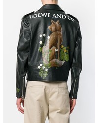 schwarze bestickte Leder Bikerjacke von Loewe