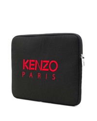 schwarze bestickte Leder Clutch Handtasche von Kenzo