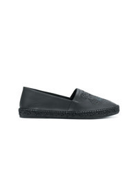 schwarze bestickte Leder Espadrilles