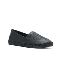 schwarze bestickte Leder Espadrilles von Kenzo