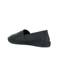 schwarze bestickte Leder Espadrilles von Kenzo