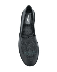 schwarze bestickte Leder Espadrilles von Kenzo