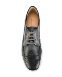 schwarze bestickte Leder niedrige Sneakers von Santoni