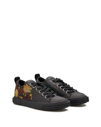 schwarze bestickte Leder niedrige Sneakers von Giuseppe Zanotti