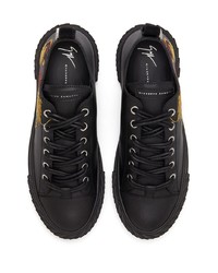 schwarze bestickte Leder niedrige Sneakers von Giuseppe Zanotti