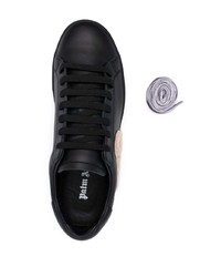 schwarze bestickte Leder niedrige Sneakers von Palm Angels