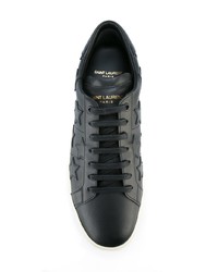 schwarze bestickte Leder niedrige Sneakers von Saint Laurent