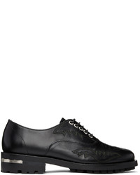 schwarze bestickte Leder Oxford Schuhe