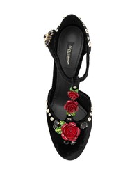 schwarze bestickte Leder Pumps von Dolce & Gabbana