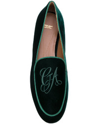 schwarze bestickte Leder Slipper von Giorgio Armani