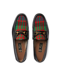 schwarze bestickte Leder Slipper von Gucci