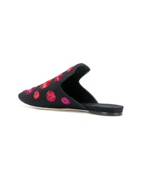 schwarze bestickte Leder Slipper von Sanayi 313