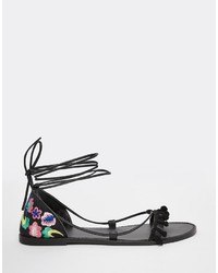 schwarze bestickte Ledersandalen von Asos