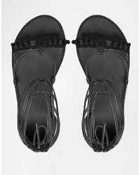 schwarze bestickte Ledersandalen von Asos