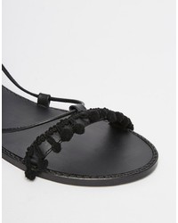 schwarze bestickte Ledersandalen von Asos