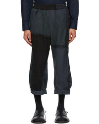 schwarze bestickte Leinen Chinohose