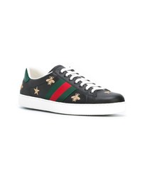 schwarze bestickte niedrige Sneakers von Gucci