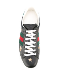 schwarze bestickte niedrige Sneakers von Gucci