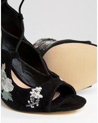 schwarze bestickte Sandalen von Miss Selfridge