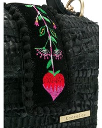 schwarze bestickte Satchel-Tasche aus Leder von Kooreloo