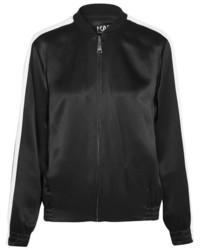 schwarze bestickte Satin Bomberjacke