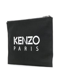 schwarze bestickte Segeltuch Clutch Handtasche von Kenzo