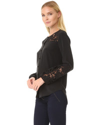 schwarze bestickte Seide Bluse von Veronica Beard