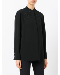 schwarze bestickte Seide Bluse von Alexander McQueen