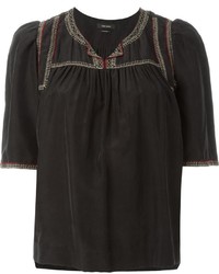 schwarze bestickte Seide Bluse von Isabel Marant