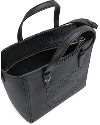 schwarze bestickte Shopper Tasche aus Leder von Salvatore Ferragamo