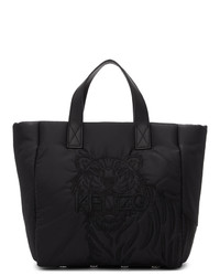 schwarze bestickte Shopper Tasche aus Nylon