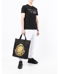 schwarze bestickte Shopper Tasche aus Segeltuch von VERSACE JEANS COUTURE