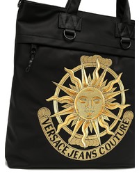 schwarze bestickte Shopper Tasche aus Segeltuch von VERSACE JEANS COUTURE