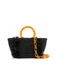 schwarze bestickte Shopper Tasche aus Stroh von Carolina Santo Domingo